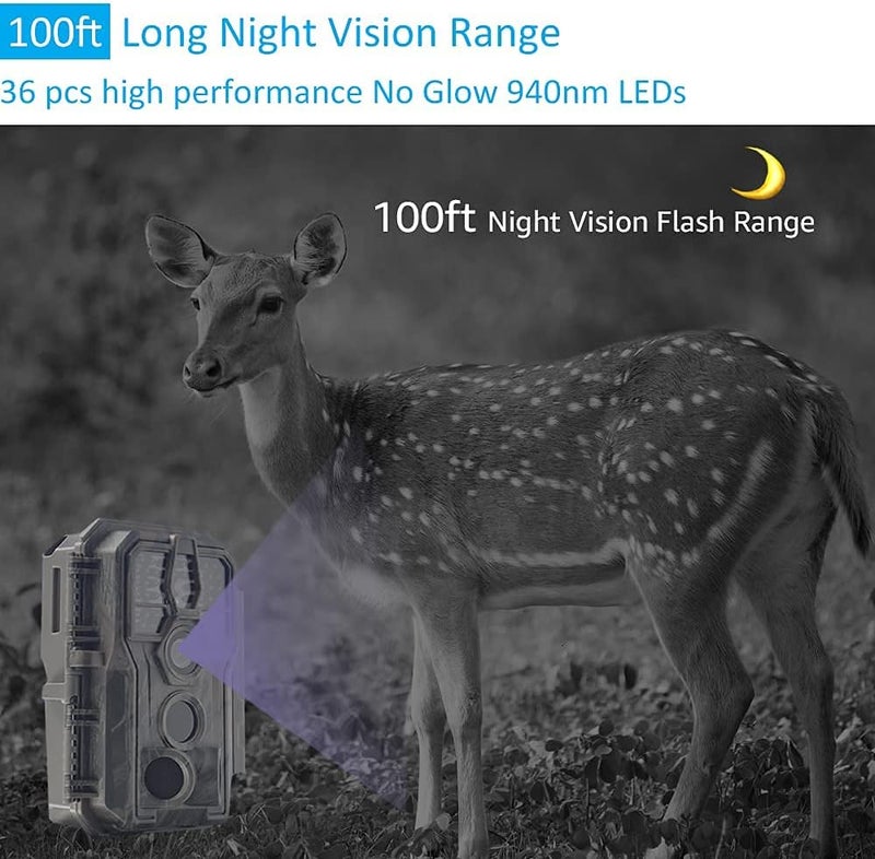 GardePro E5 Trail Camera (Non-Cellular, Non-WiFi), 48MP Photo & 1296P HD Video, 0.1s Trigger, 100ft No-Glow Night Vision, Motion Activated Wildlife Camera - Image 5